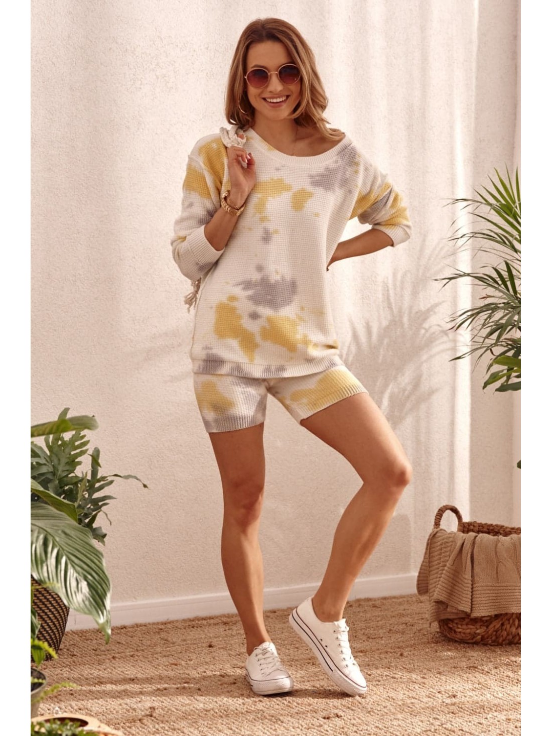 Knitted sweater and shorts set, gray and yellow 3211045 - Online store - Boutique